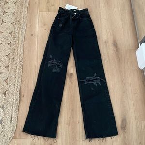Zara high waist distressed wide leg jeans